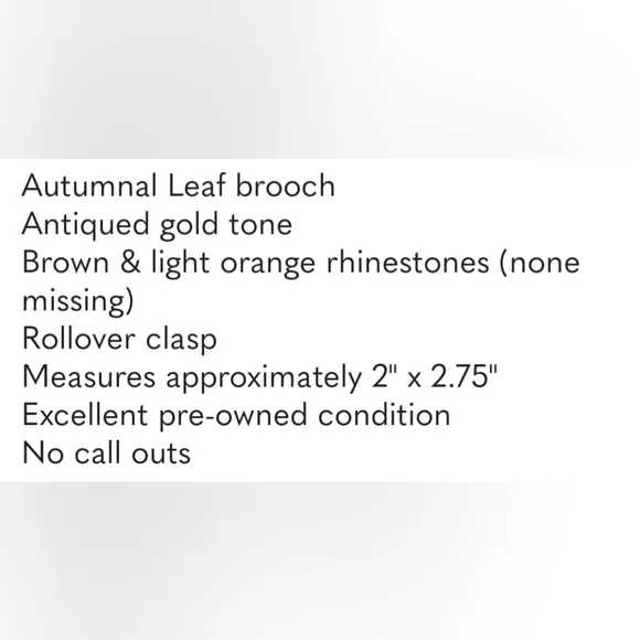 Leaf Brooch Antiqued Gold Tone Brown & Lt Orange Rhinestones 2" X 2.75" 🍁 - Picture 4 of 4